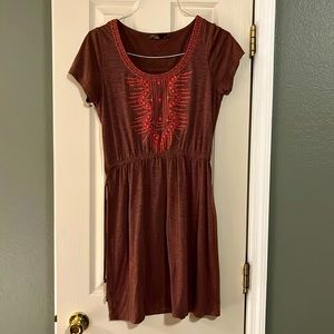 Prana embroidered dress with waist tie - small